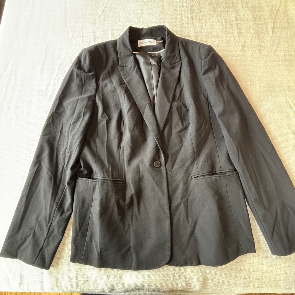 Calvin Klein Womens Black Single Button Blazer Jacket Size 16 Professional Work